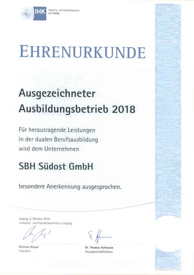 SBH in Wurzen als bester Ausbildungsbetrieb geehrt